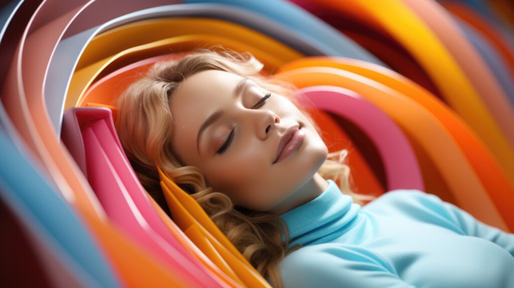 Patient laying in chair relaxing during ketamine infusion IV therapy